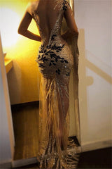 Gorgeous One Shoulder V-Neck Sheath Backless Floor-Length Prom Dresses