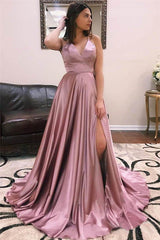 Sexy Spaghetti Straps Pink Prom Dress  Long With Split