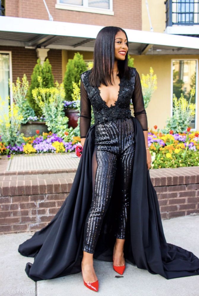 Special V-neck Long Sleevess Lace Prom dresses with Sequins Trousers Floor Length