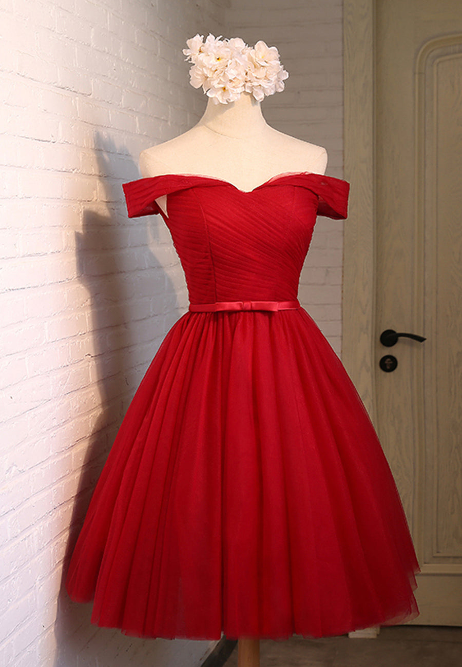 Red Tulle Short Corset Prom Dresses, A-Line Party Dresses outfit, Party Dresses 2043