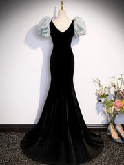 Black Velvet Long Corset Prom Dress, Mermaid Evening Party Dress with Bow outfit, Bridesmaid Dresses Sage Green