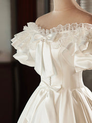 White Satin Lace Short Corset Prom Dress, White Evening Dress, Corset Wedding Dress outfit, Wedding Dress Girls