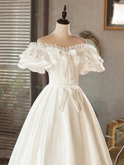 White Satin Lace Short Corset Prom Dress, White Evening Dress, Corset Wedding Dress outfit, Wedding Dress Girl