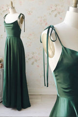 Simple Satin Long Corset Prom Dresses, A-Line Spaghetti Straps Evening Dresses outfit, Party Dresses For Weddings
