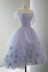 Purple Tulle Short Corset Prom Dress, A-Line Off the Shoulder Party Dress Outfits, Beauty Dress
