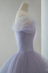 Purple Tulle Short Corset Prom Dress, A-Line Off the Shoulder Party Dress Outfits, Slip Dress
