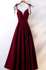Burgundy Velvet Long Corset Prom Dresses, Simple A-Line Evening Dresses outfit, Wedding Party Dress