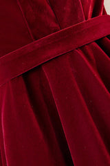 Burgundy Velvet Long Corset Prom Dresses, Simple A-Line Evening Dresses outfit, Evening Dresses Online Shopping