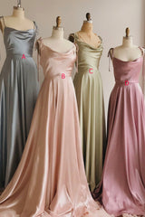 Simple Satin Long Corset Prom Dresses, A-Line Spaghetti Straps Party Dresses outfit, Party Dresses Designer