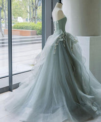 Unique Tulle Lace Long Corset Prom Gown Tulle Lace Evening Dress outfit, Prom Dresses With Long Sleeves