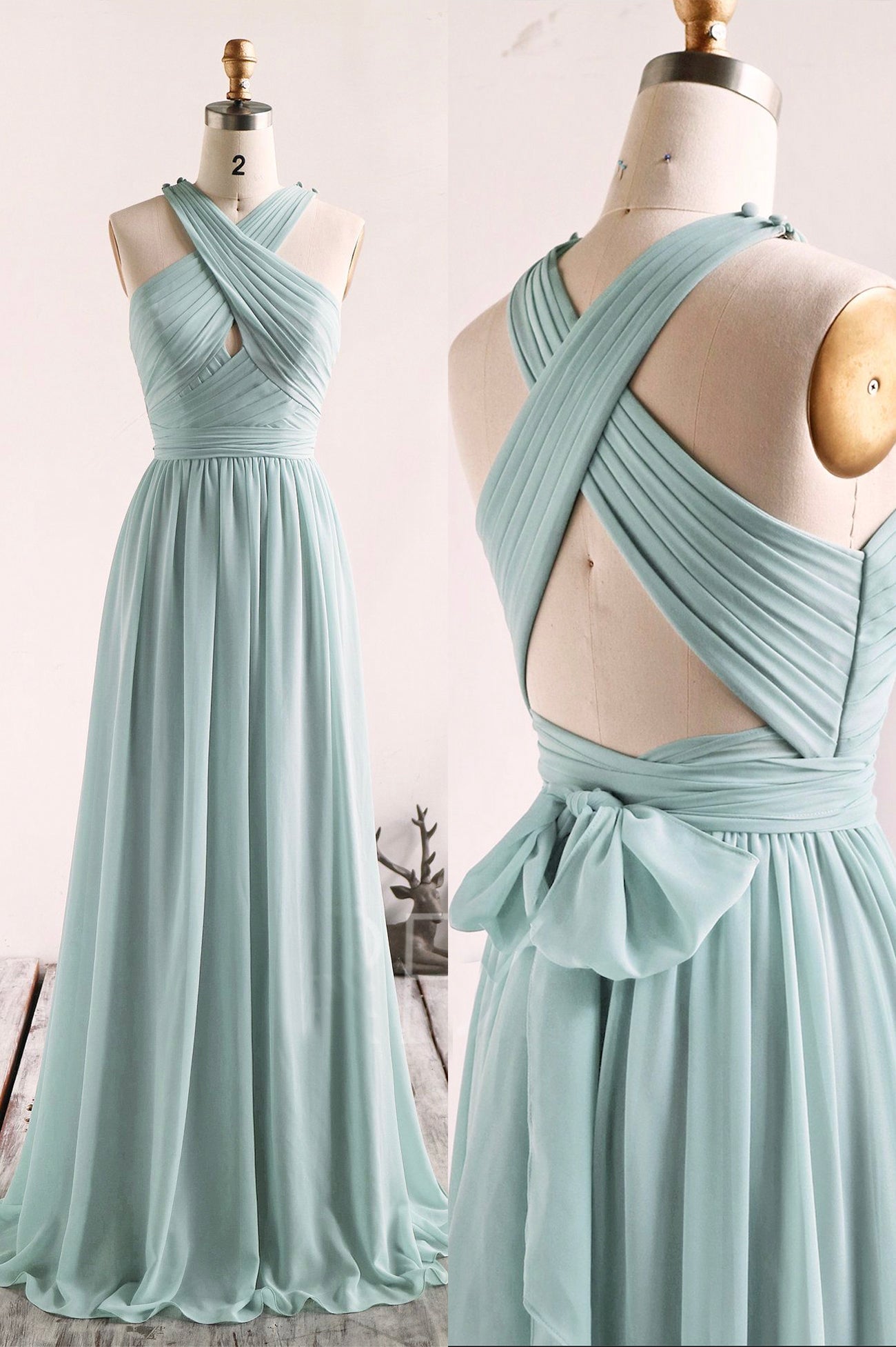 Simple Chiffon Long Corset Prom Dress, Blue A-Line Evening Party Dress Outfits, Party Dresse Idea