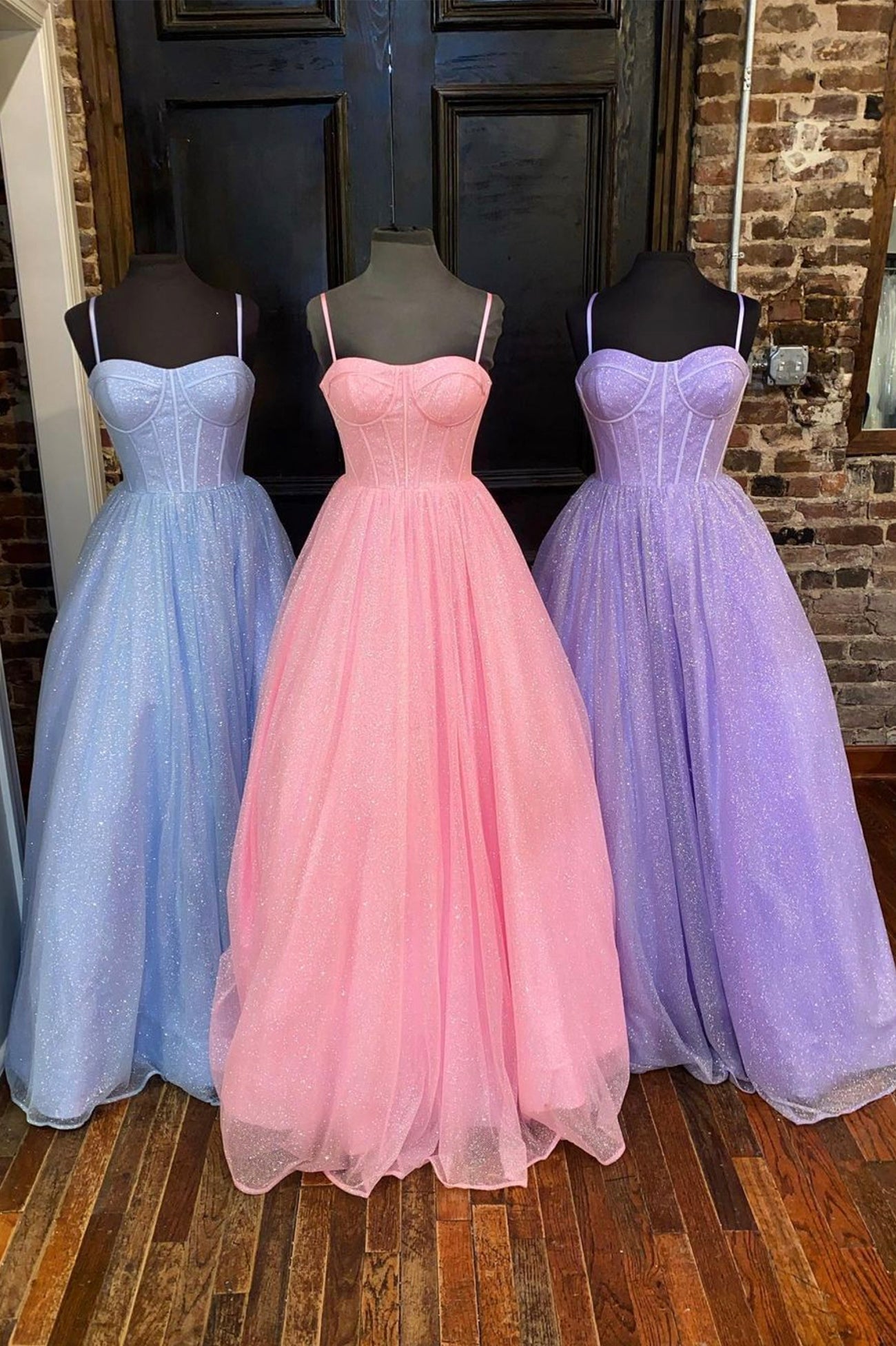 Lovely Tulle Spaghetti Strap Long Corset Prom Dresses, A-Line Evening Dresses outfit, Bridesmaid Dress Colorful