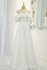 White Satin Long Corset Prom Dress, Off the Shoulder Evening Dress outfit, Party Dresses Miami