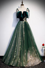 Green Velvet Long Corset Prom Dresses, A-Line Evening Dresses outfit, Prom Dresses Emerald Green
