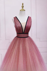 Cute Ombre Tulle V-Neck Long Party Dress, A-line Corset Prom Dress outfits, Homecoming Dresses Websites
