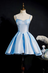 Simple Satin Short Corset Prom Dress, A-Line Blue Party Dress Outfits, Party Dress Designer