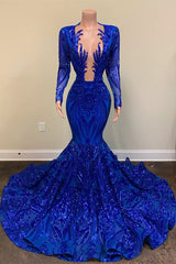 Hot Sparkle Royal Blue Sequin Long sleeves Mermaid Corset Prom Dresses outfit, Party Dresses Summer Dresses