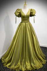 Green V-Neck Long Corset Prom Dresses, A-Line Evening Dresses outfit, Prom Dresses Long Mermaid