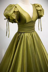 Green V-Neck Long Corset Prom Dresses, A-Line Evening Dresses outfit, Prom Dress Purple