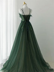 Forest Style Emerald Green Beading Tulle Dress, Corset Prom Dress Fairy,Evening Gown Graduation Party Dress Outfits, Prom Dresses For Blondes