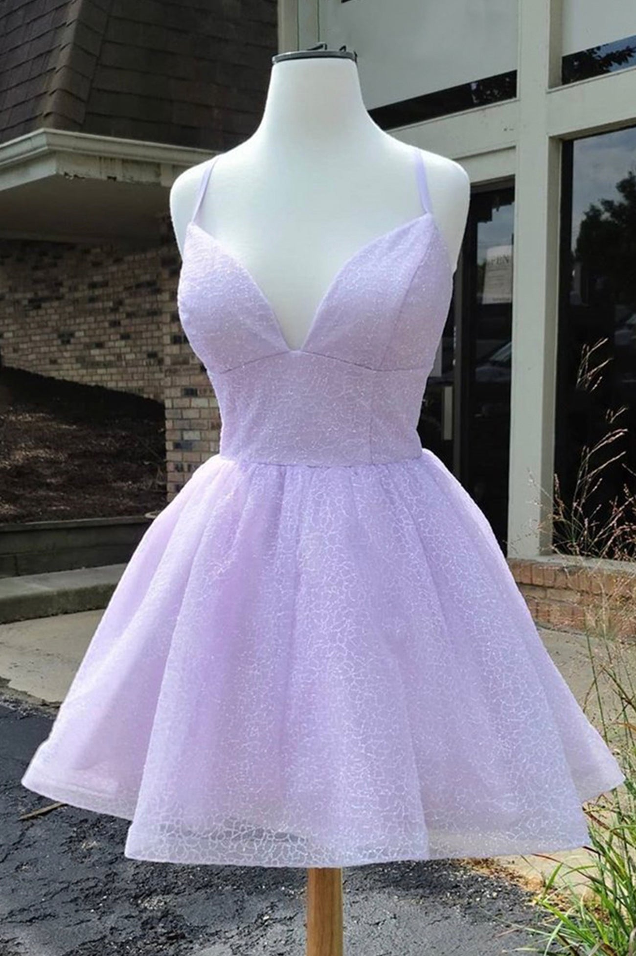 Purple V-Neck Tulle Short Corset Prom Dresses, A-Line Mini Party Dresses outfit, Party Dress Ideas