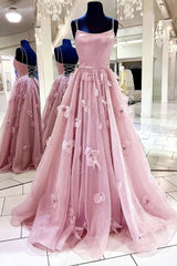 A Line Backless Pink Floral Long Corset Prom Dress, Pink Floral Corset Formal Graduation Evening Dress outfit, Formal Dress Shop Near Me