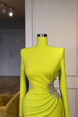 Ginger yellow High-neck Long-sleeves Metallic Beaded Mermaid Corset Prom Dress outfits, Party Dress Size 39