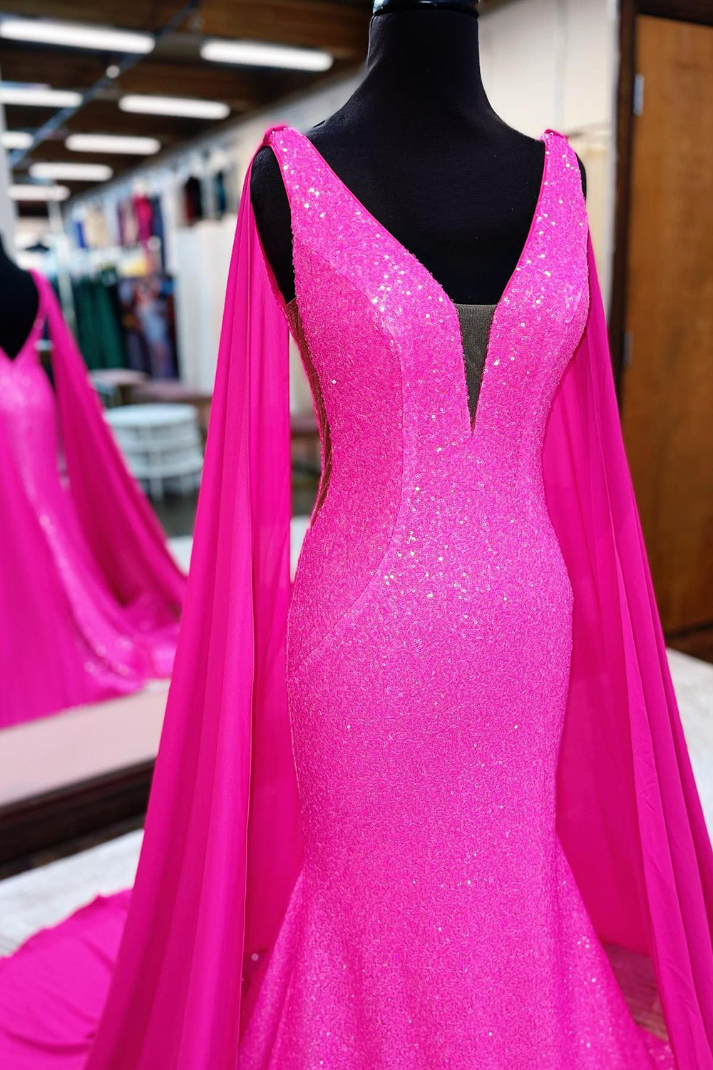 Hot Pink Mermaid Corset Prom Dress With Wateau Train Gowns, Party Dress Ideas