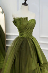 A Line Asymmetrical Strapless Green Long Corset Prom Dress with Ruffles Gowns, Bridesmaids Dresses Orange