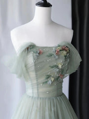 A-Line Green Tulle Long Corset Prom Dress,Unique Corset Formal Evening Dresses outfit, Party Dress Style Shop