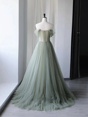 A-Line Green Tulle Long Corset Prom Dress,Unique Corset Formal Evening Dresses outfit, Party Dress In Store