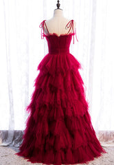A-Line Long Spaghetti Strap Red Corset Prom Dresses,Black Layers Tulle Evening Dress outfit, Short Prom Dress