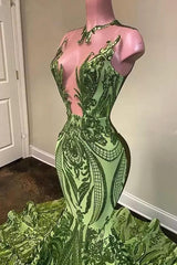 Exquisite Green V-neck Sequins Sleeveless Floor-length Mermaid Corset Prom Dresses outfit, Prom Dresses Curvy