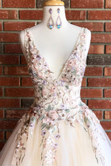 Beautiful V Neck Long Corset Prom Dress with Floral Embroidery Gowns, Bridesmaids Dresses Convertible