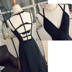 Black Chiffon Straps Long A-line Junior Corset Prom Dress, Black Party Gowns Outfits, Prom Dress Gowns