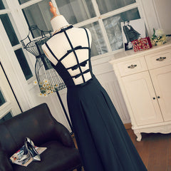 Black Chiffon Straps Long A-line Junior Corset Prom Dress, Black Party Gowns Outfits, Prom Dresses For Short Girls