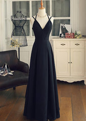 Black Chiffon Straps Long A-line Junior Corset Prom Dress, Black Party Gowns Outfits, Prom Dresses Gown