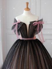 Black off shoulder tulle long Corset Prom dress, black tulle Corset Formal dress outfit, Prom Dress Websites