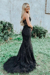 Black Strapless Corset Prom Dress with Appliques Gowns, Black Strapless Prom Dress with Appliques