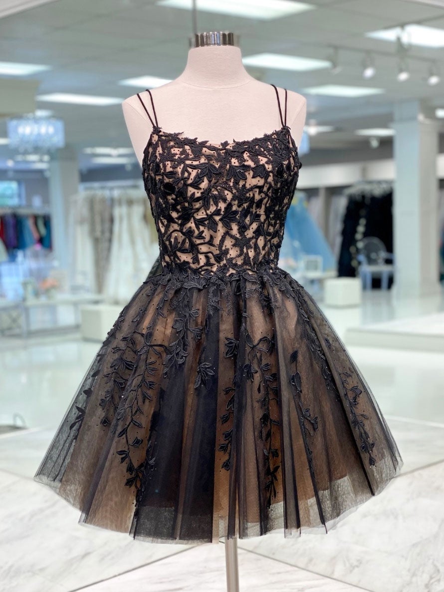 Black tulle lace short Corset Prom dress, black tulle lace Corset Homecoming dress outfit, Prom Dress Fabric
