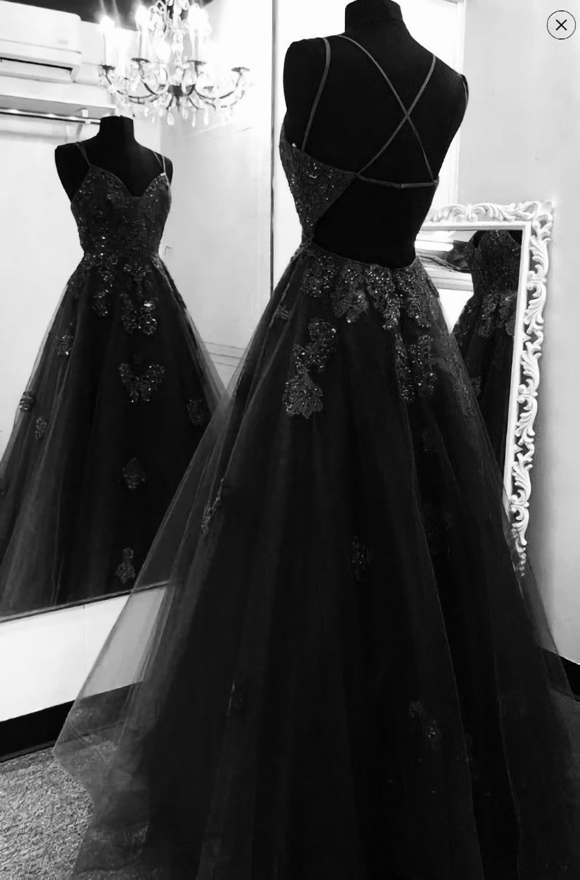 Black Tulle Open Back Corset Prom Dress A-line Corset Formal Dresses Long outfit, Bridesmaide Dress Colors