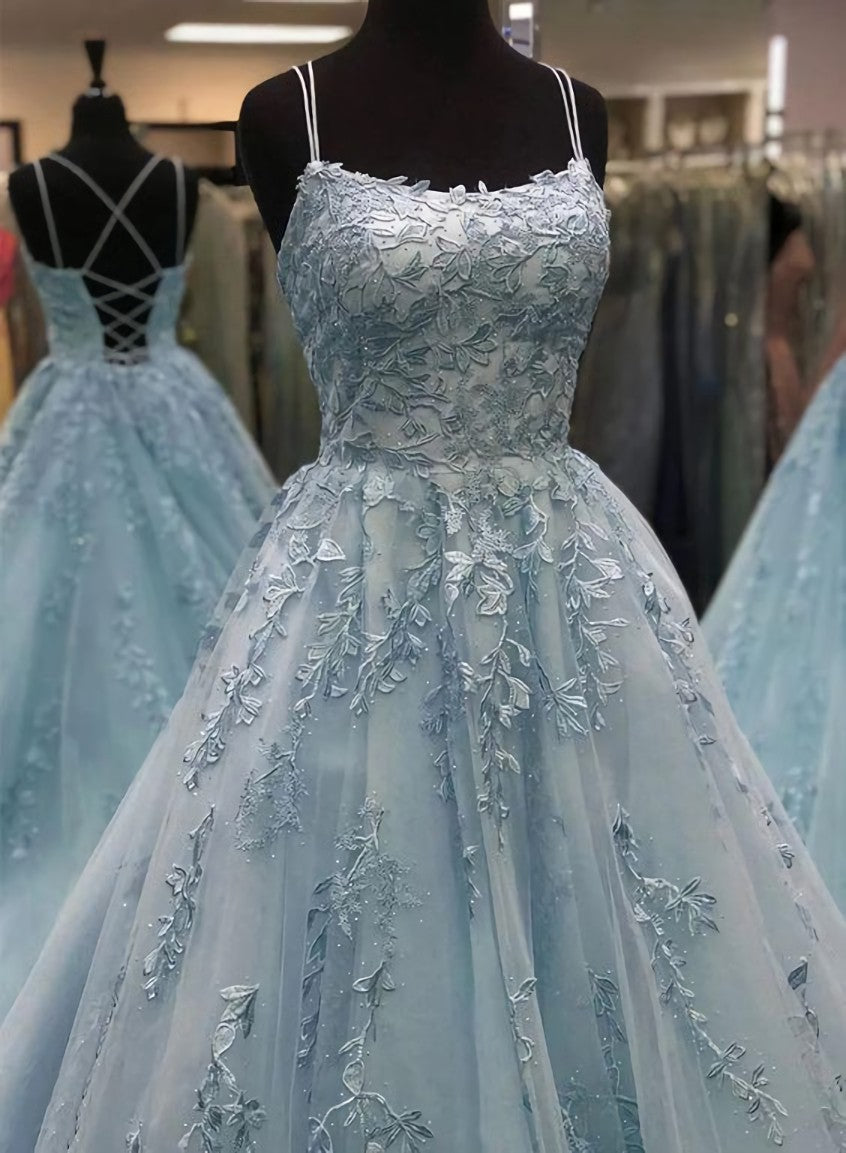 Blue tulle lace long Corset Prom dress, blue evening dresses outfit, Prom Dress Styling Hair