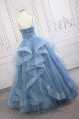 Blue Tulle Layers Long Party Dress Corset Prom Dress, Sweet 16 Dresses outfit, Homecoming Dresses Black