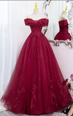 Burgundy Sweetheart Flowers Sequins Lace Party Dress, Long Corset Formal Dress Corset Prom Dress outfits, Evenning Dresses Long