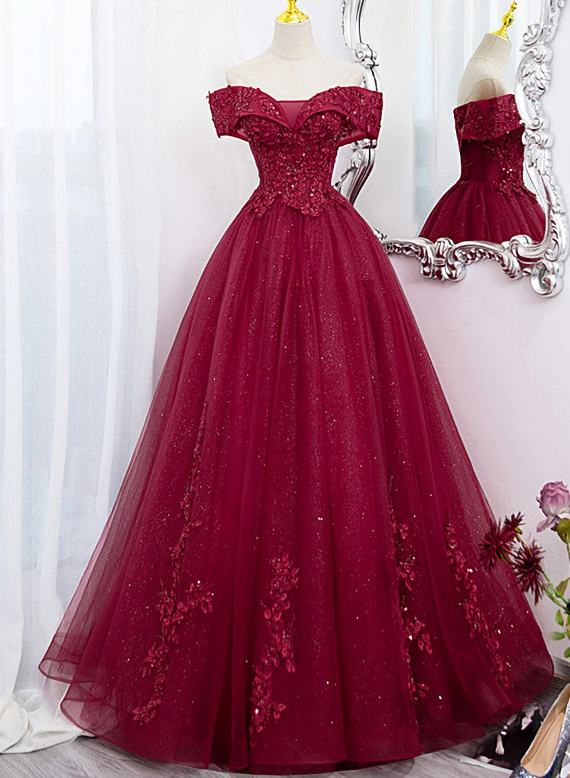 Burgundy Sweetheart Flowers Sequins Lace Party Dress, Long Corset Formal Dress Corset Prom Dress outfits, Evening Dress Boutique