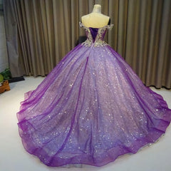 Purple Off The Shoulder Corset Ball Gown Bling Bling Corset Prom Dress outfits, Homecoming Dress Online