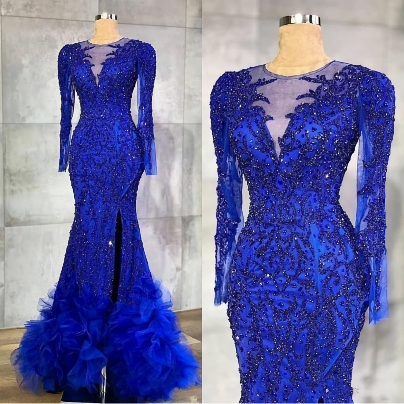 Long Corset Prom Dress, Luxury Royal Blue Evening Dresses, Beaded Crystals Sheer Neck Mermaid Arabic Aso Ebi Party Gowns Outfits, Prom Dresses On Sale