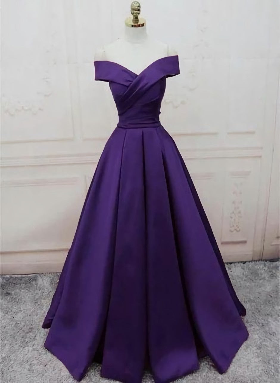Dark Purple Off Shoulder Satin Long Corset Formal Gown Corset Prom Dresses outfit, Homecoming Dress Idea