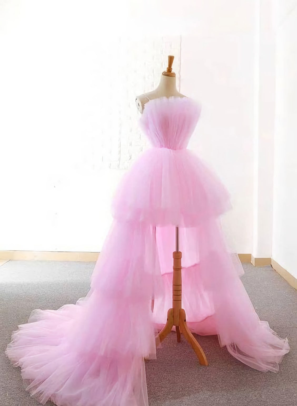 New Arrival High Low Pink Corset Prom Dresses, With Ruched Evening Dresses outfit, Homecoming Dress Beautiful