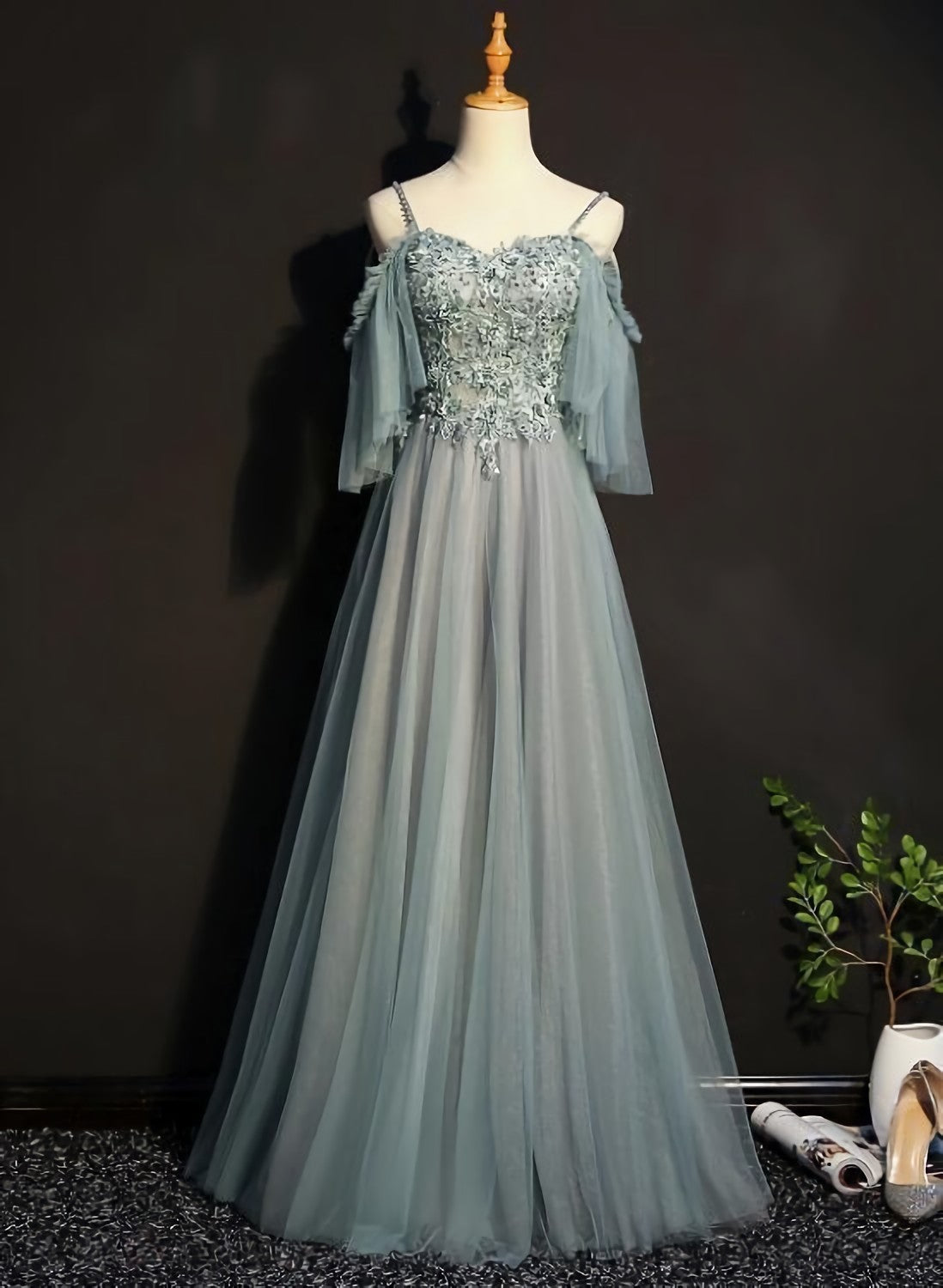 Lovely Tulle Off Shoulder Long Corset Prom Gown Elegant Unique Party Dress Outfits, Homecoming Dress Lace